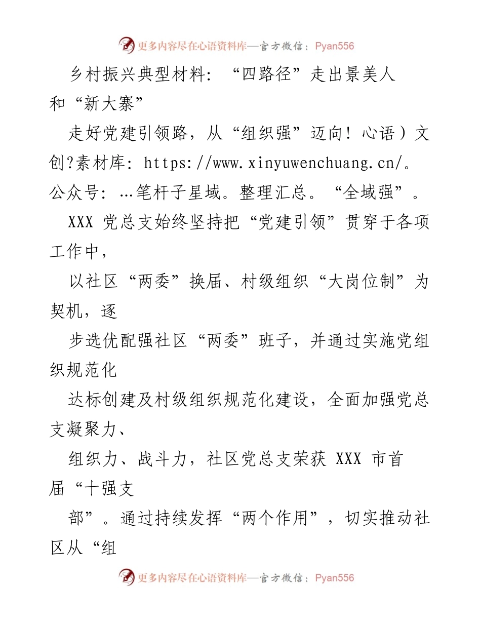 [工作总结] 乡村振兴 - 党建引领与社区治理助力新大寨发展.docx_第1页