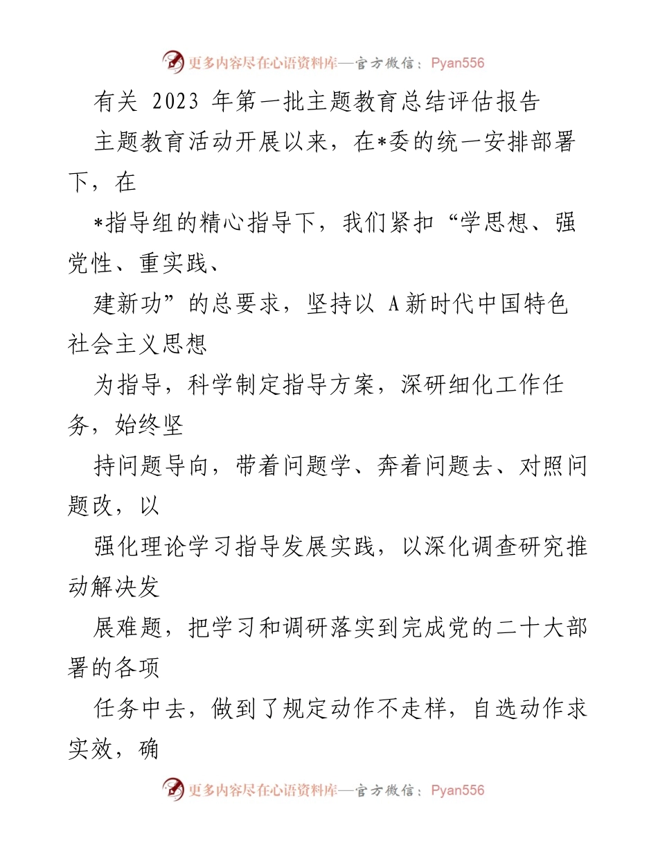 [工作总结] 主题教育活动 - 2023年第一批主题教育总结评估报告_2.docx_第1页