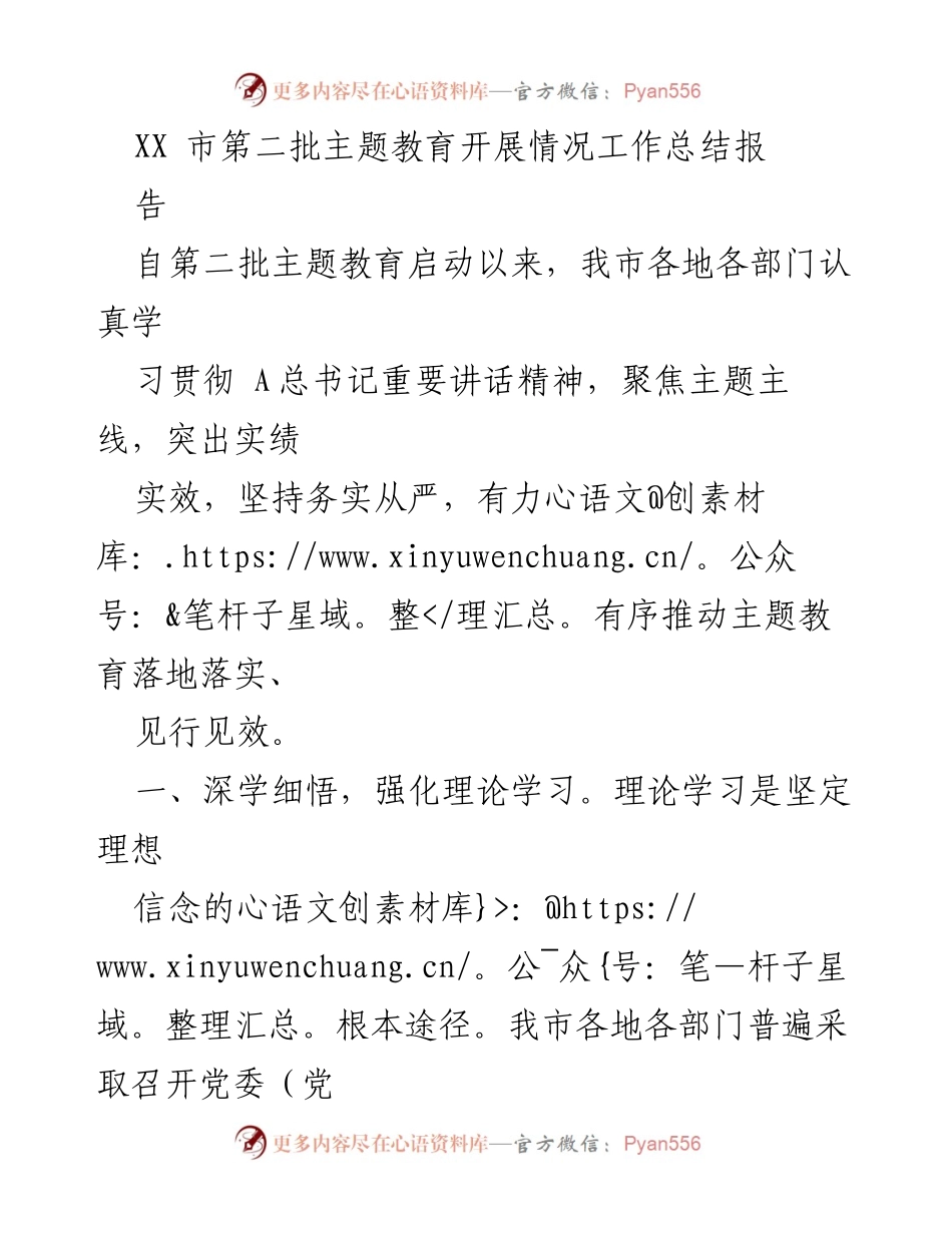 [工作总结] 主题教育 - XX市第二批主题教育开展情况总结报告_1.docx_第1页