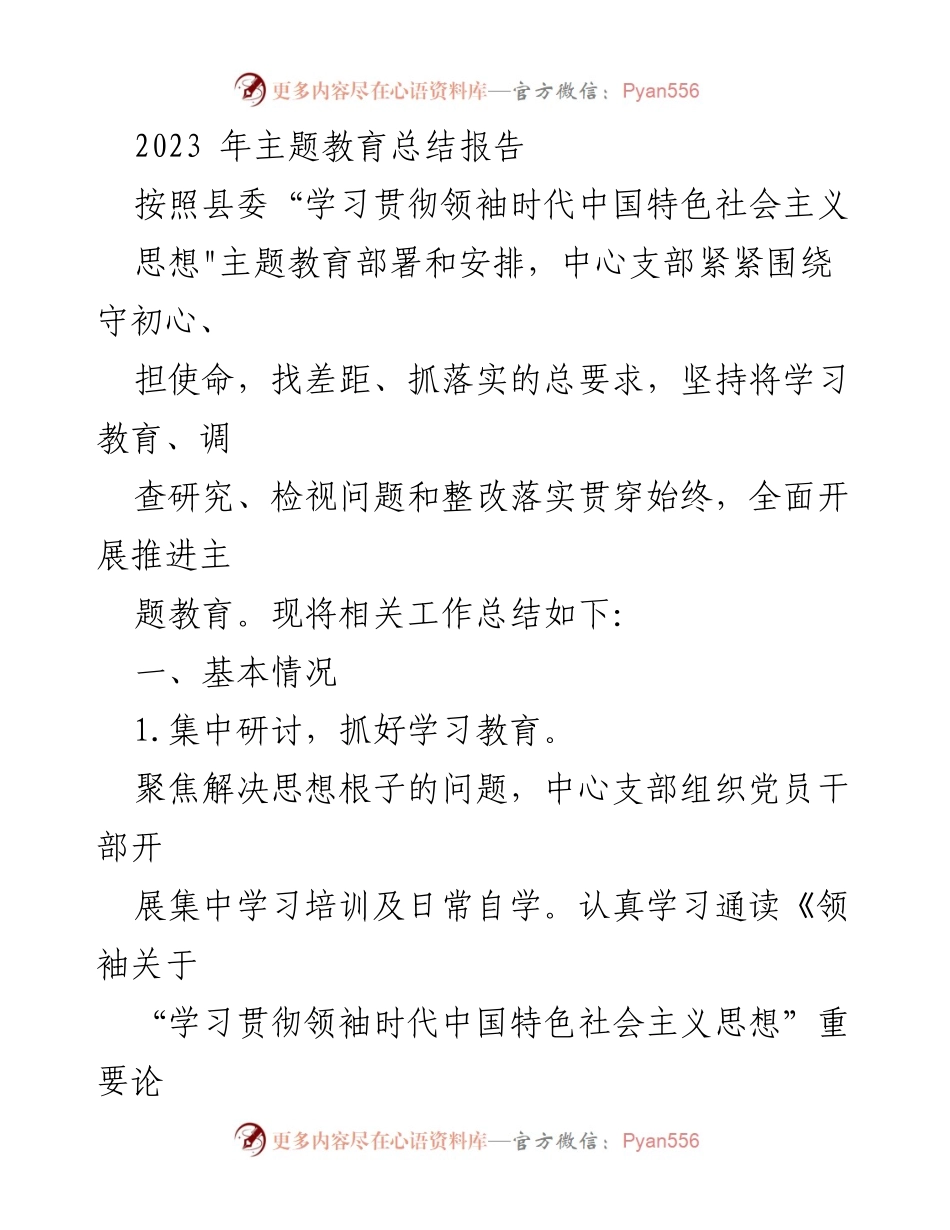[工作总结] 主题教育 - 2023年主题教育工作总结报告_3.docx_第1页