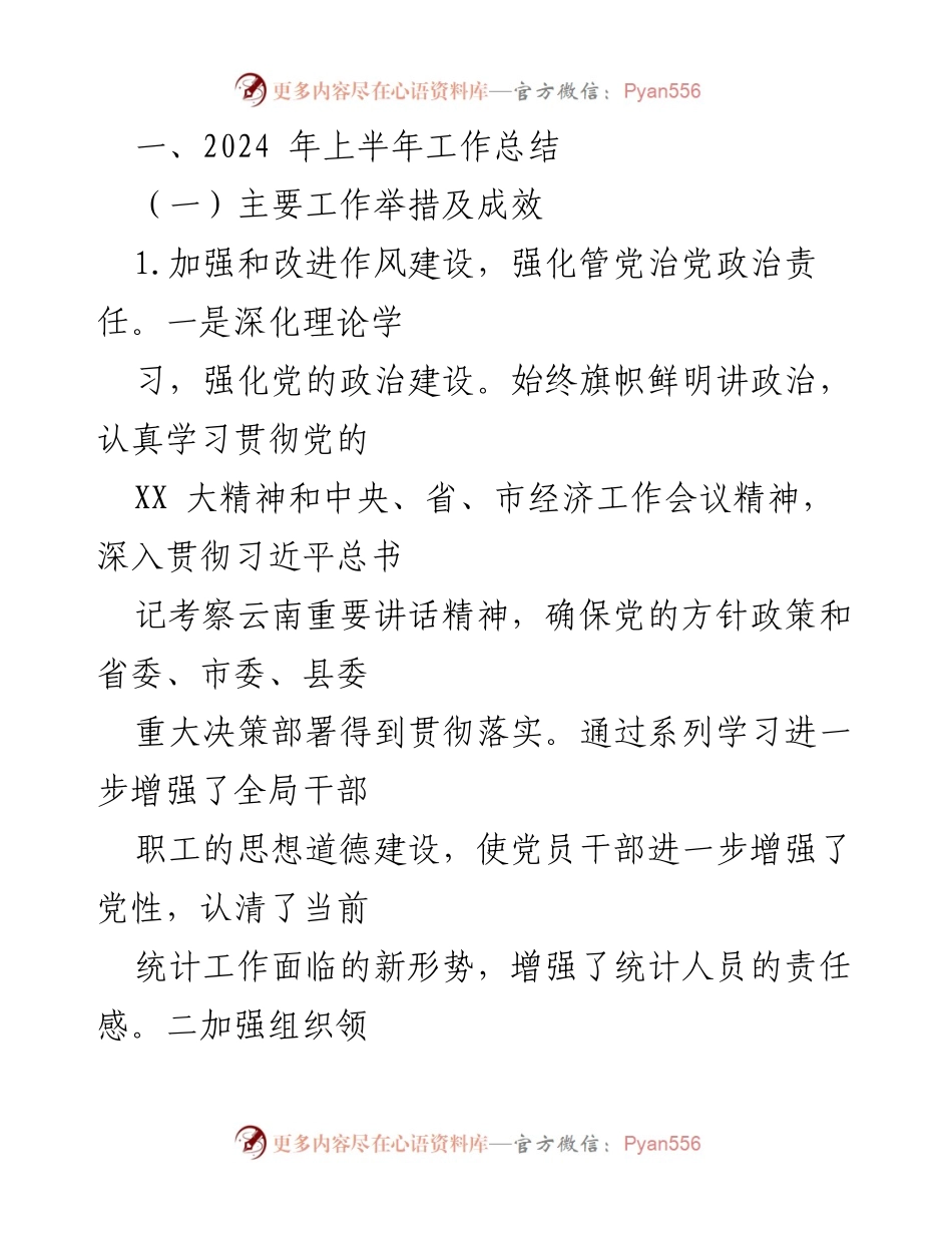 [工作总结] X县统计局 - 2024年上半年工作总结与下半年计划.docx_第2页