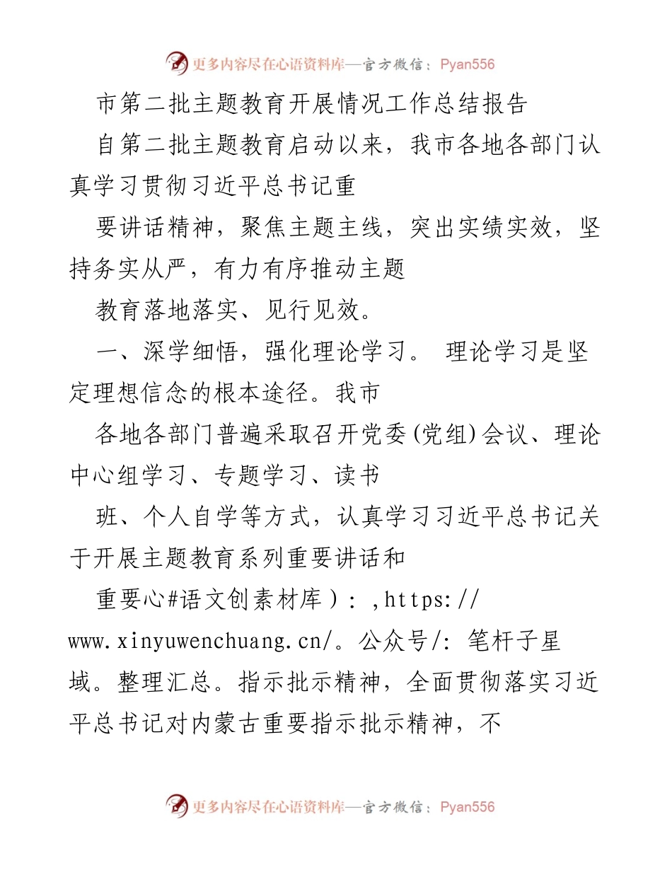 [工作总结] 主题教育 - 市第二批主题教育开展情况总结报告.docx_第1页