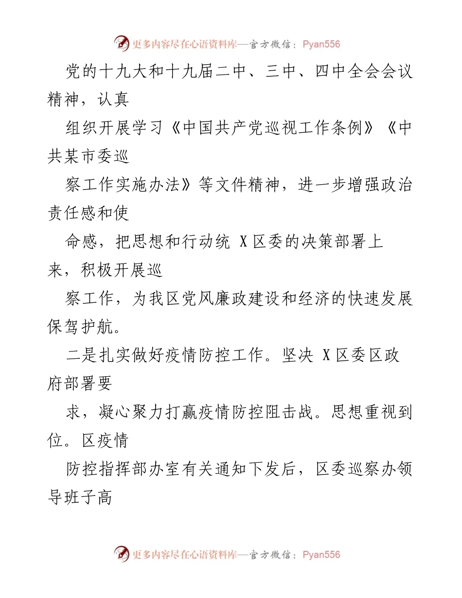 [工作总结] X区委巡察工作 - 2020年上半年巡察工作总结及下半年计划.docx_第2页