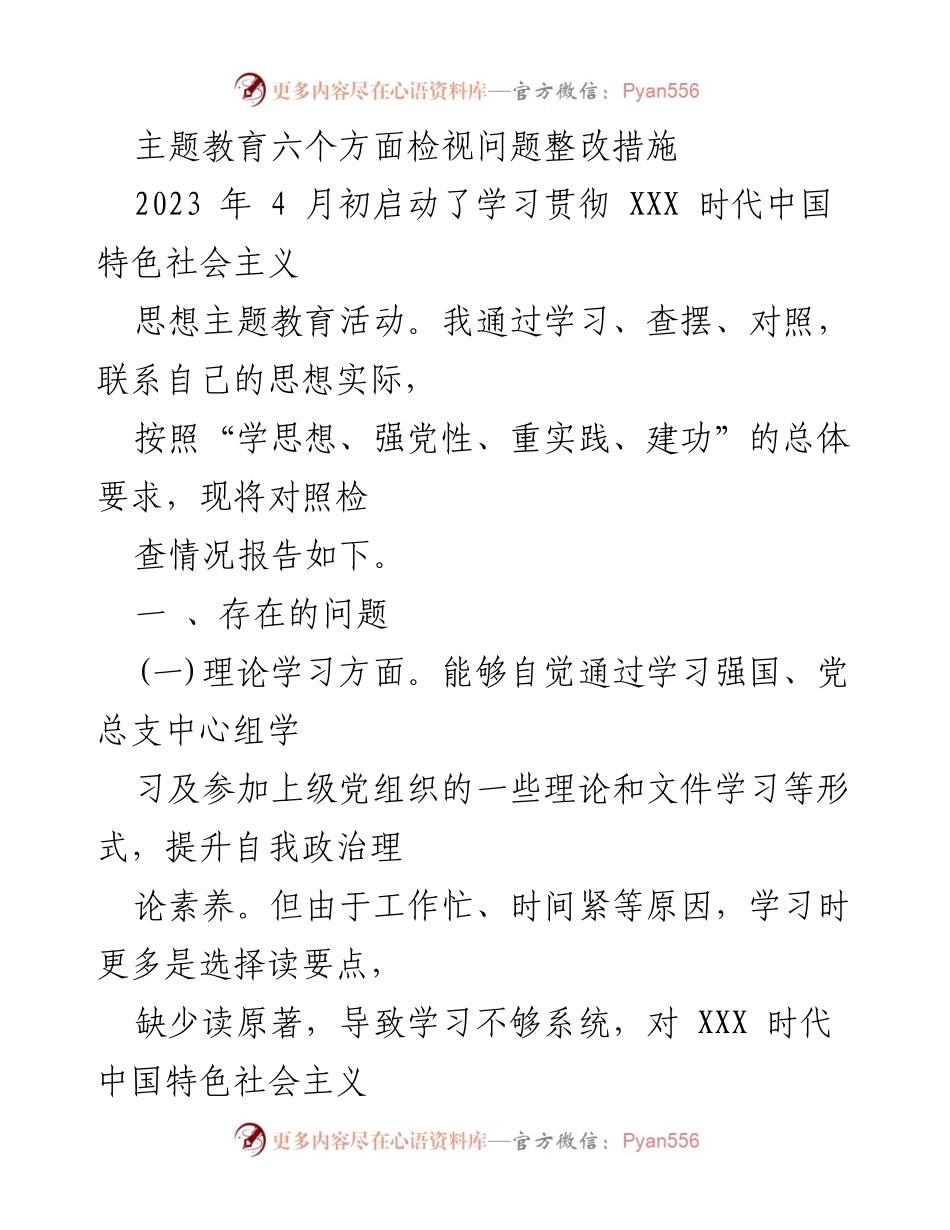 [工作总结] 主题教育活动 - 主题教育问题检视与整改措施总结.docx_第1页