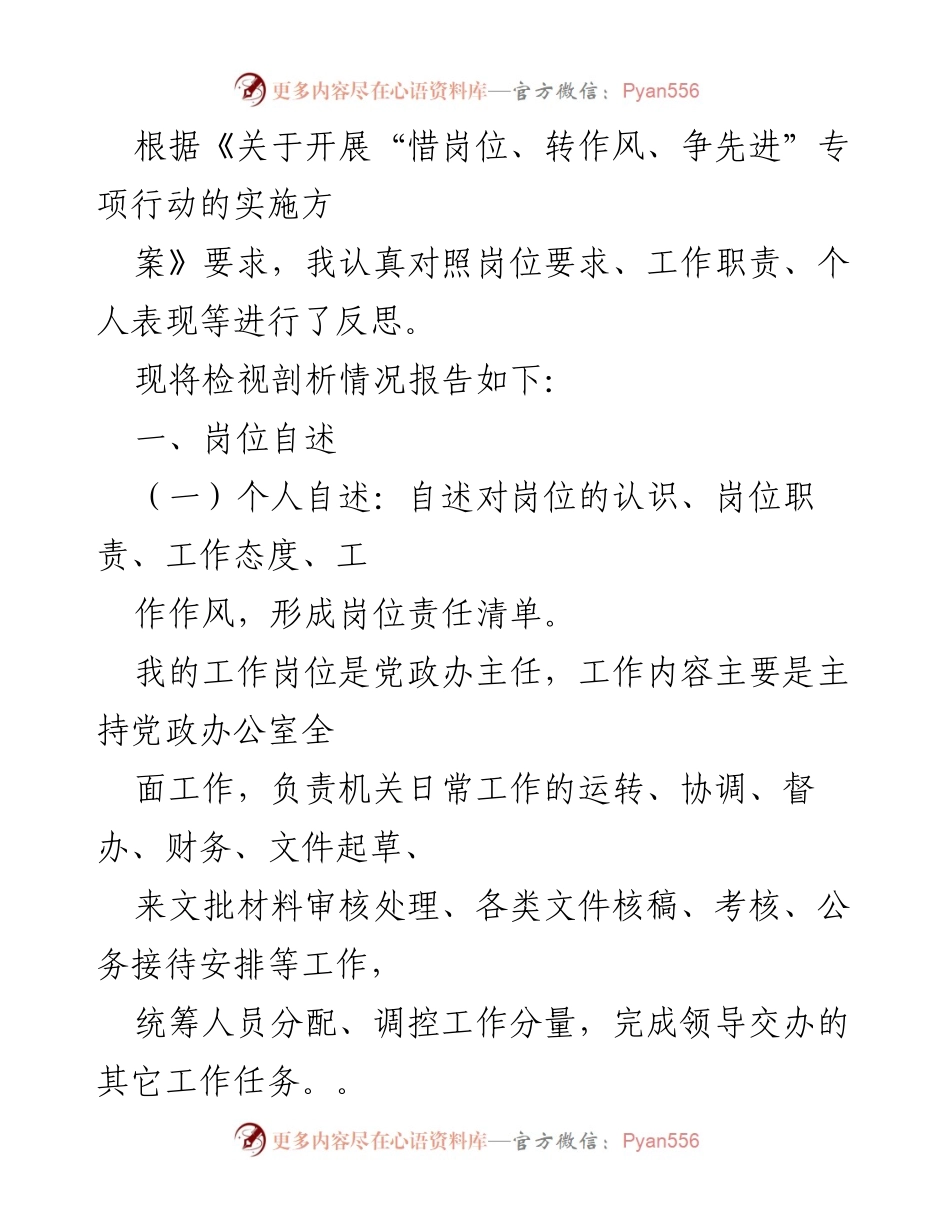 [工作总结] 专项行动 - 岗位反思与自我剖析报告.docx_第1页