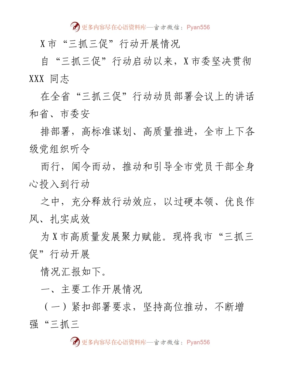 [工作总结] X市“三抓三促”行动 - X市“三抓三促”行动开展情况总结报告.docx_第1页