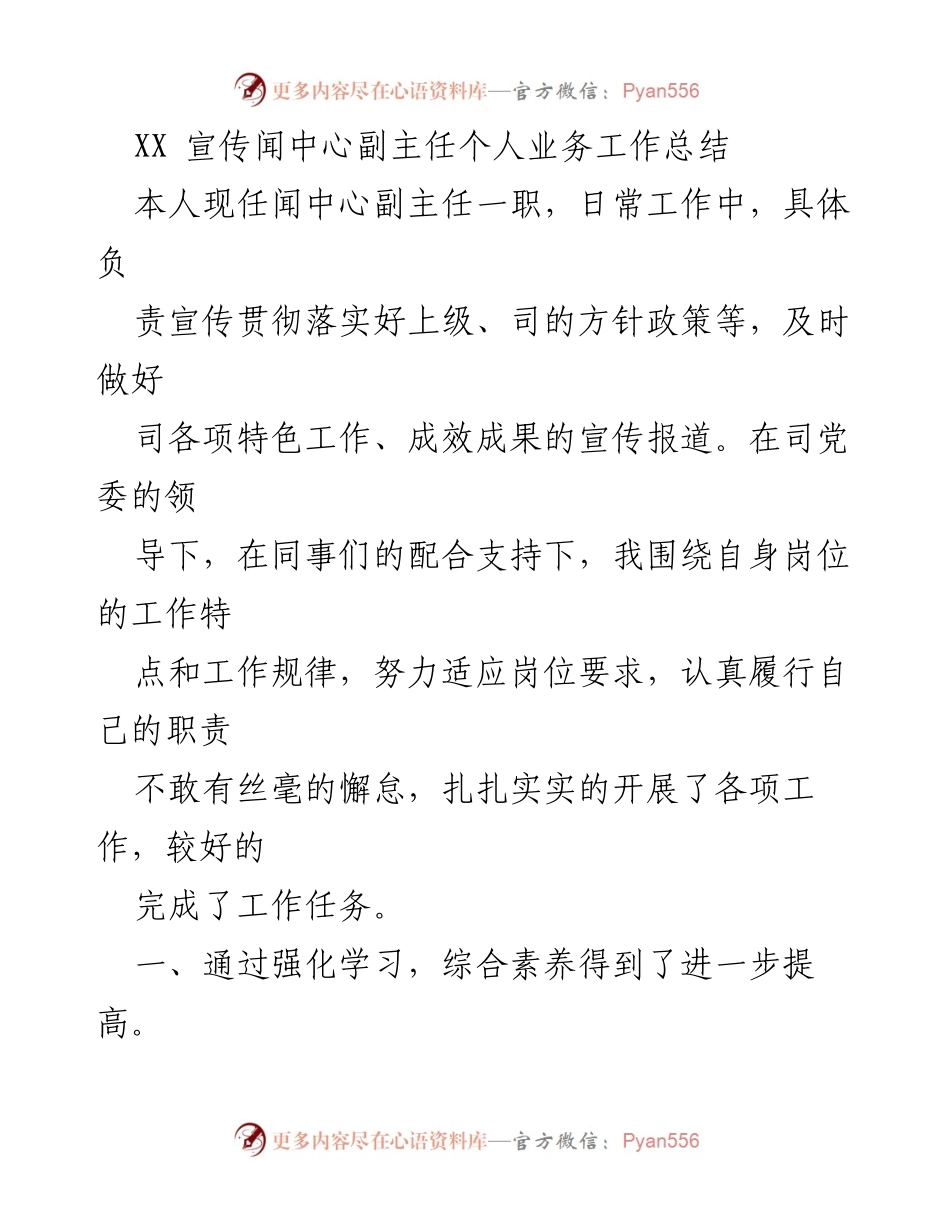 [工作总结] 个人工作总结 - 副主任宣传工作总结与提升.docx_第1页
