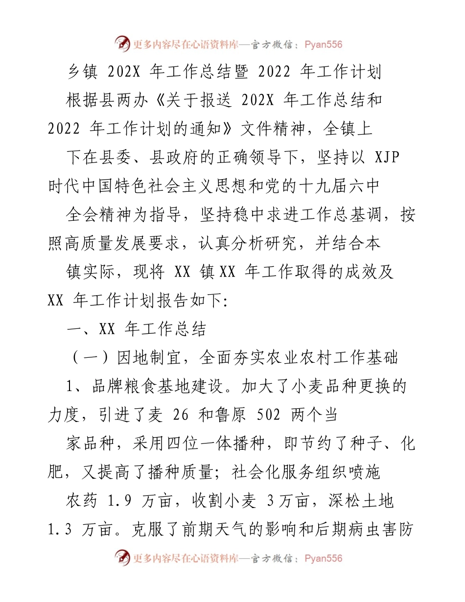 [工作总结] 乡镇工作会议 - 202X年工作总结与2022年工作计划报告.docx_第1页