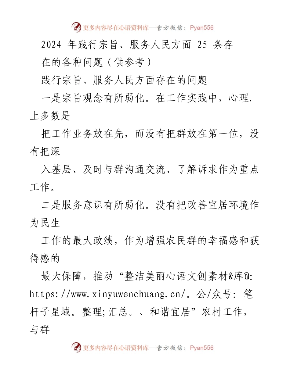 [工作总结] 乡村振兴与经济发展 - 2024年服务人民宗旨践行问题总结.docx_第1页