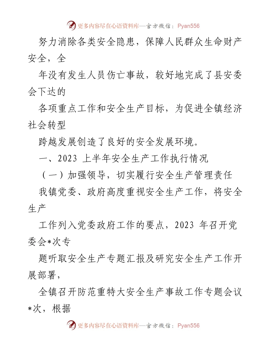 [工作总结] 乡镇安全生产 - 2023年度乡镇上半年安全生产工作总结_1.docx_第2页