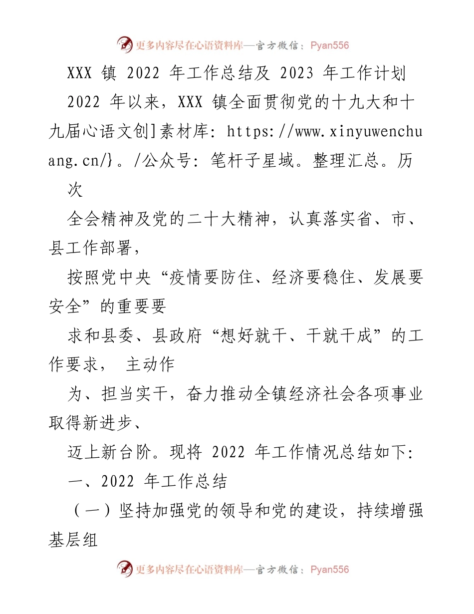 [工作总结] XXX 镇 - 2022 年工作总结与 2023 年工作计划_1.docx_第1页