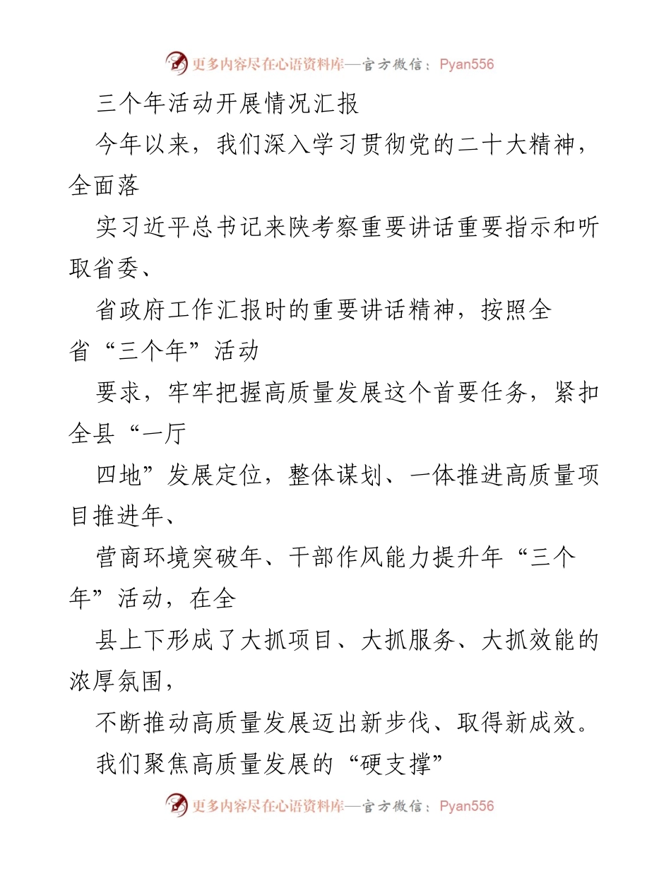 [工作总结] 三个年活动开展情况汇报 - 高质量发展推动下的“三个年”活动成效汇报.docx_第1页