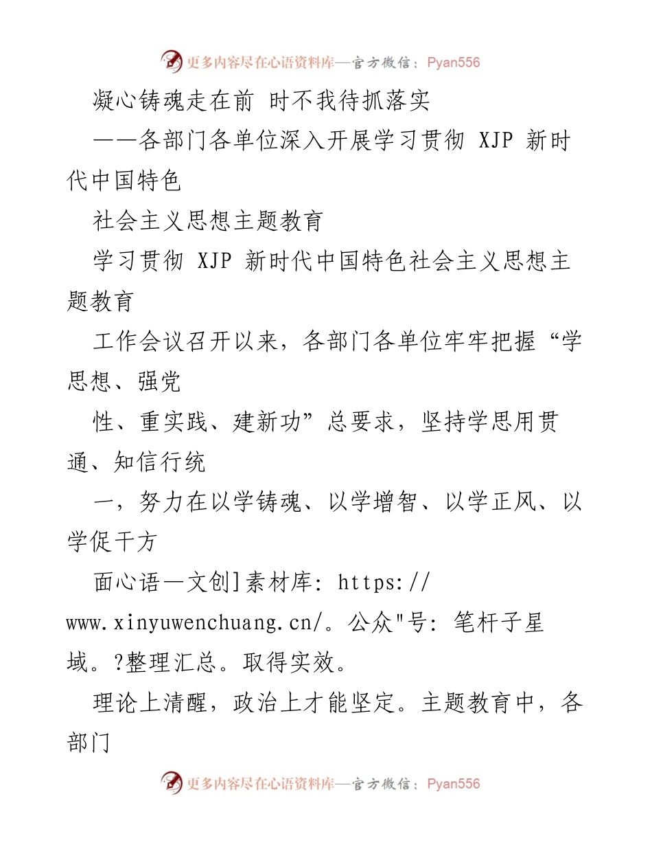 [工作总结] 主题教育工作会议 - 深入学习贯彻习近平新时代中国特色社会主义思想的落实成效.docx_第1页