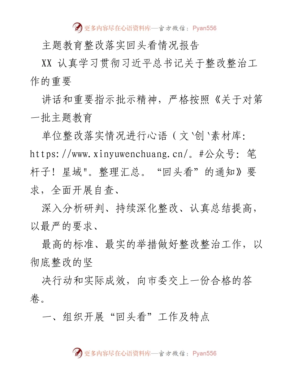 [工作总结] 主题教育整改 - 主题教育整改落实回头看情况报告_1.docx_第1页