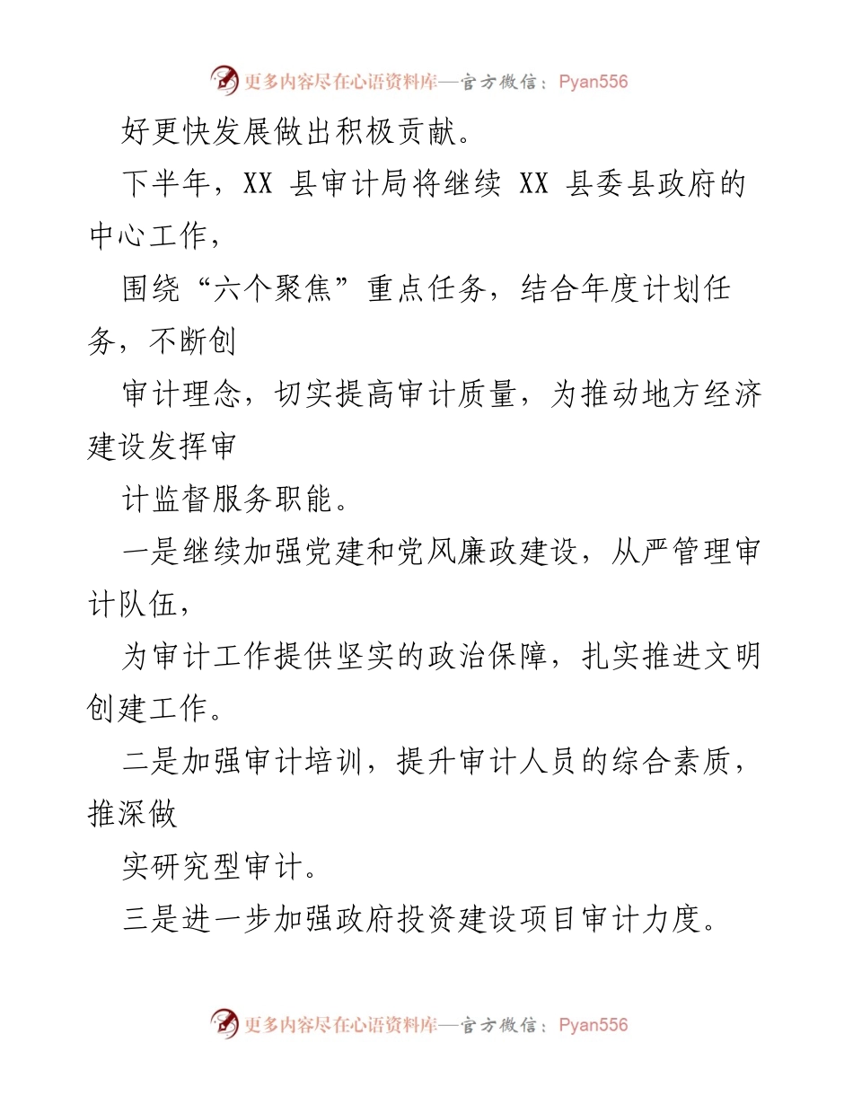 [工作总结] XX 县审计局 - 2023年上半年审计工作总结与下半年计划.docx_第2页