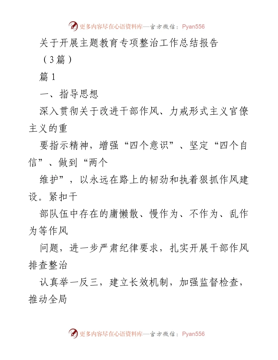 [工作总结] 主题教育专项整治 - 加强干部作风建设，提升工作效能的整治工作总结报告.docx_第1页