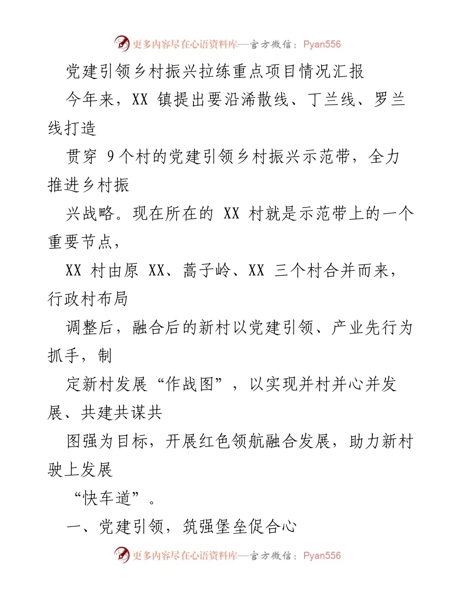 [工作总结] 乡村振兴 - 党建引领下的XX村乡村振兴项目汇报.docx_第1页