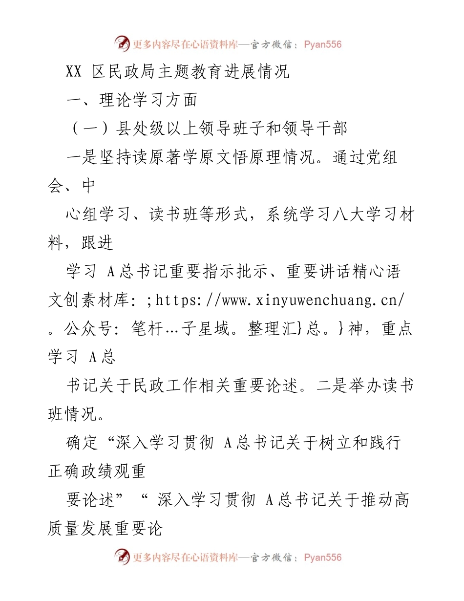 [工作总结] XX区民政局 - 主题教育进展情况总结报告.docx_第1页