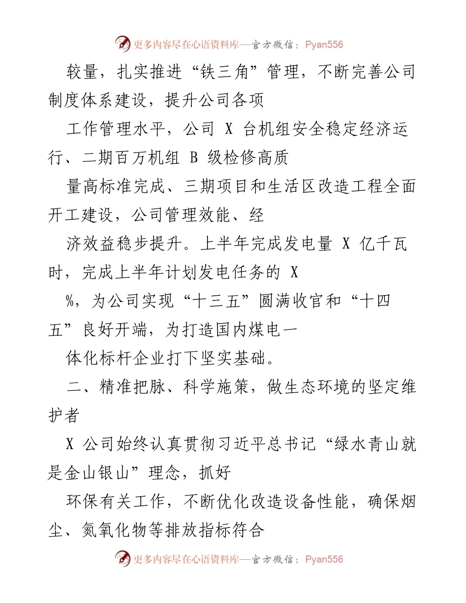[工作总结] X 公司 - 深入贯彻习近平总书记重要讲话精神，推动高质量发展与生态环保.docx_第2页