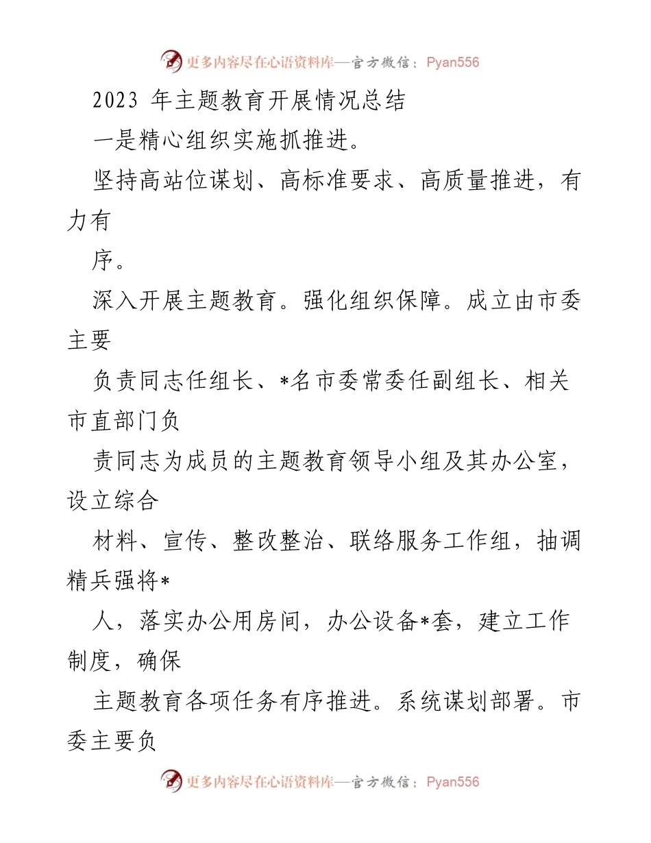 [工作总结] 主题教育 - 2023年主题教育开展情况总结.docx_第1页