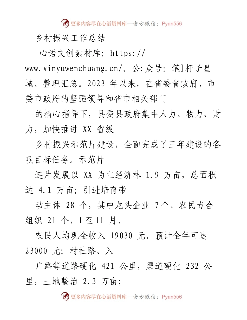 [工作总结] 乡村振兴 - 2023年乡村振兴示范片建设成效总结.docx_第1页
