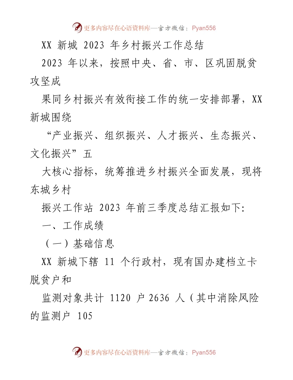 [工作总结] 乡村振兴 - XX新城2023年乡村振兴工作总结报告.docx_第1页