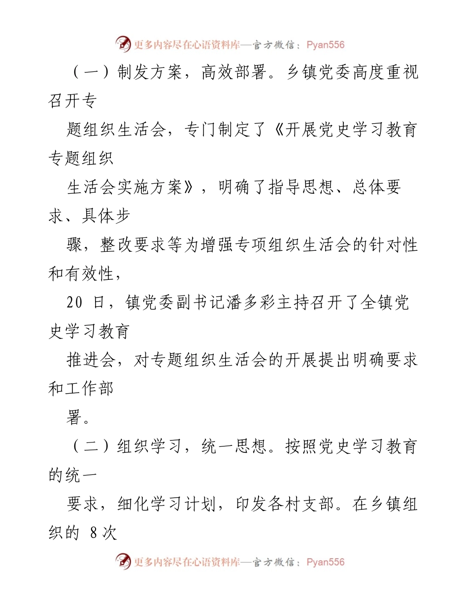 [工作总结] 乡镇 - 党史学习教育专题组织生活会开展情况总结报告.docx_第2页