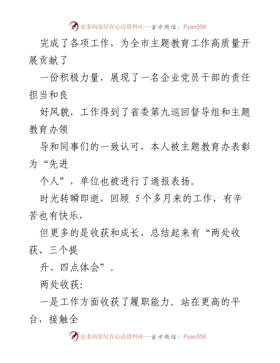 [工作总结] 专项工作心得体会 - 抽调市委主题教育办的收获与成长总结.docx_第2页