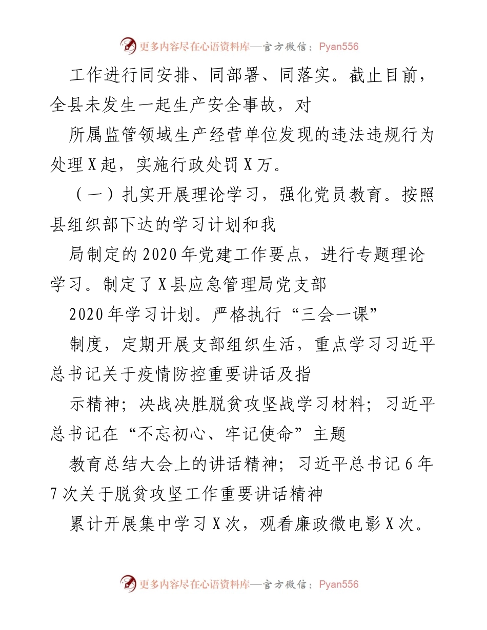 [工作总结] X县应急管理局 - 2020年党建工作总结与疫情防控成效报告.docx_第2页