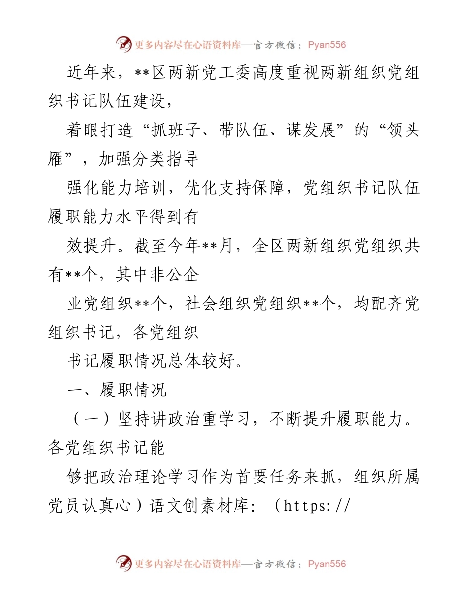 [工作总结] 两新组织党组织书记队伍建设 - 加强两新组织党组织书记队伍建设，提升履职能力与服务效能.docx_第1页