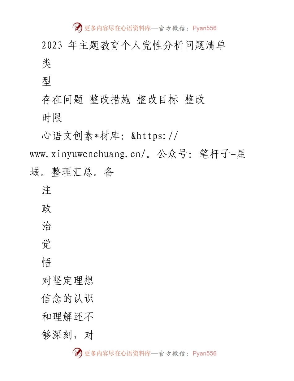 [工作总结] 主题教育 - 2023年个人党性分析与整改措施总结.docx_第1页