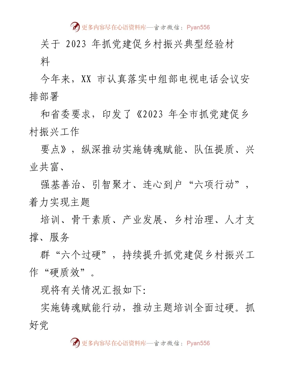 [工作总结] 乡村振兴 - 2023年党建促乡村振兴工作总结与经验分享.docx_第1页