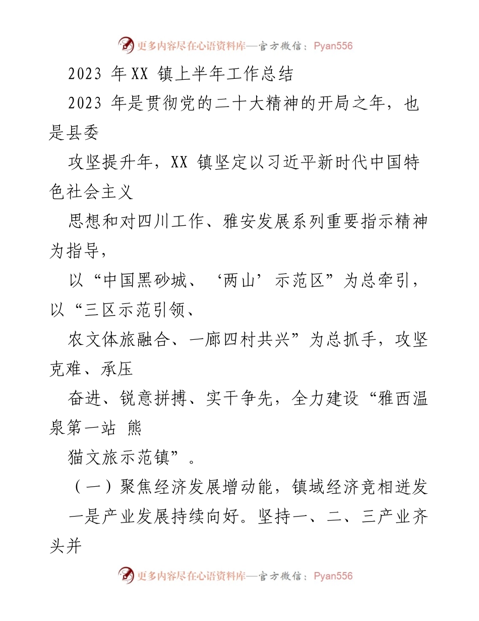 [工作总结] XX镇上半年 - 2023年XX镇上半年工作总结与发展成效分析.docx_第1页