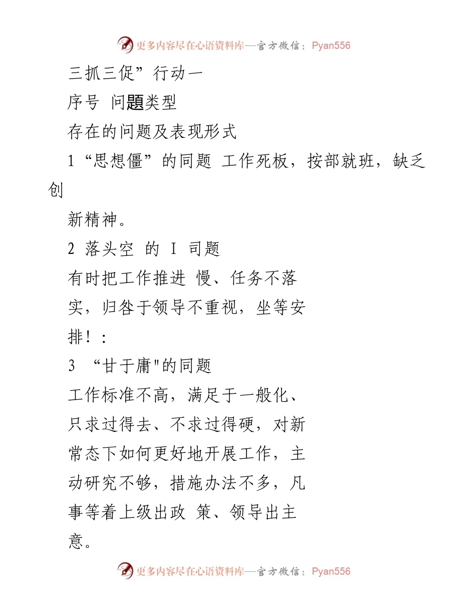 [工作总结] “三抓三促”行动 - 存在问题及整改措施分析.docx_第1页