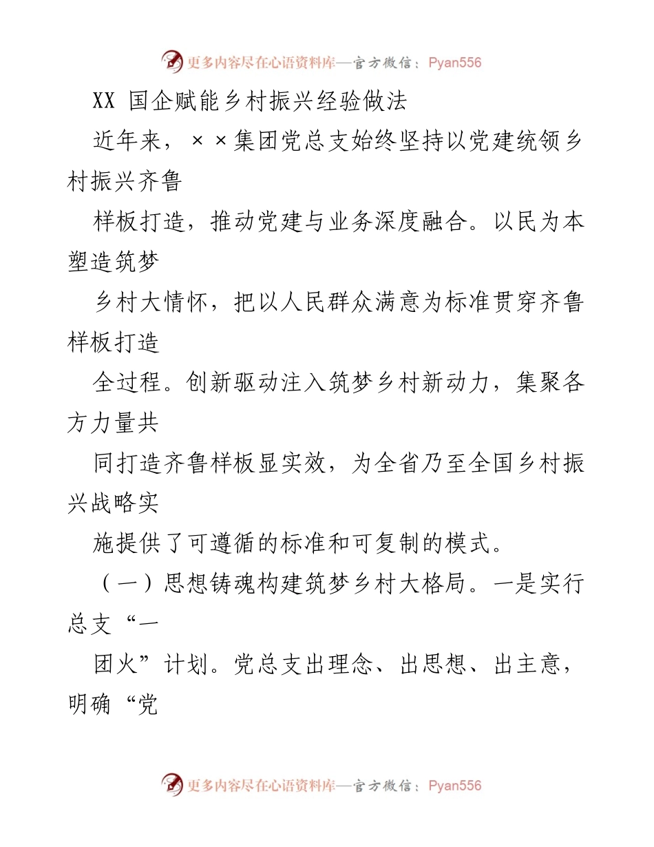 [工作总结] 乡村振兴 - XX国企党建助力乡村振兴经验总结.docx_第1页