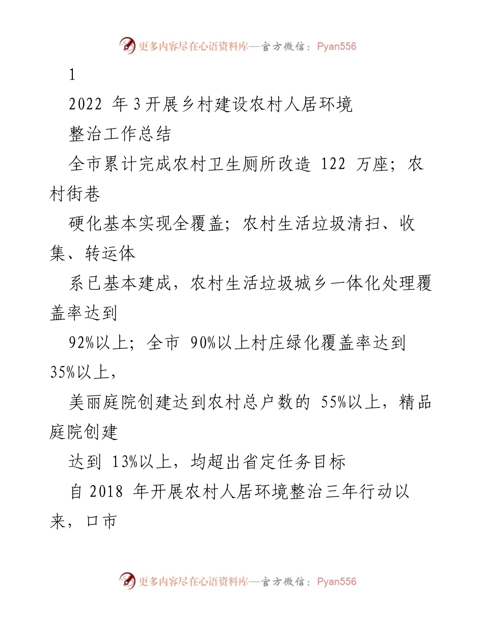 [工作总结] 乡村建设 - 2022年农村人居环境整治工作成效总结.docx_第1页