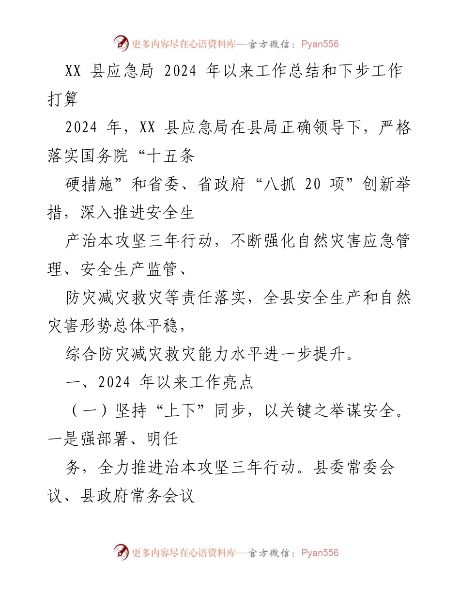 [工作总结] XX县应急局 - 2024年工作总结与未来工作规划.docx_第1页