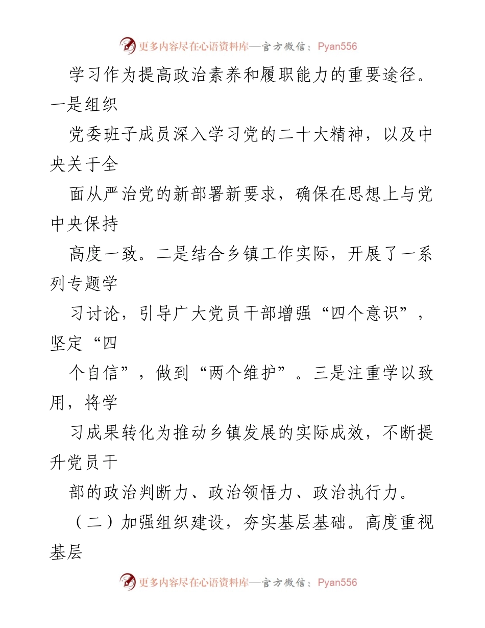 [工作总结] 乡镇党委 - 2024 年上半年全面从严治党工作情况报告.docx_第2页