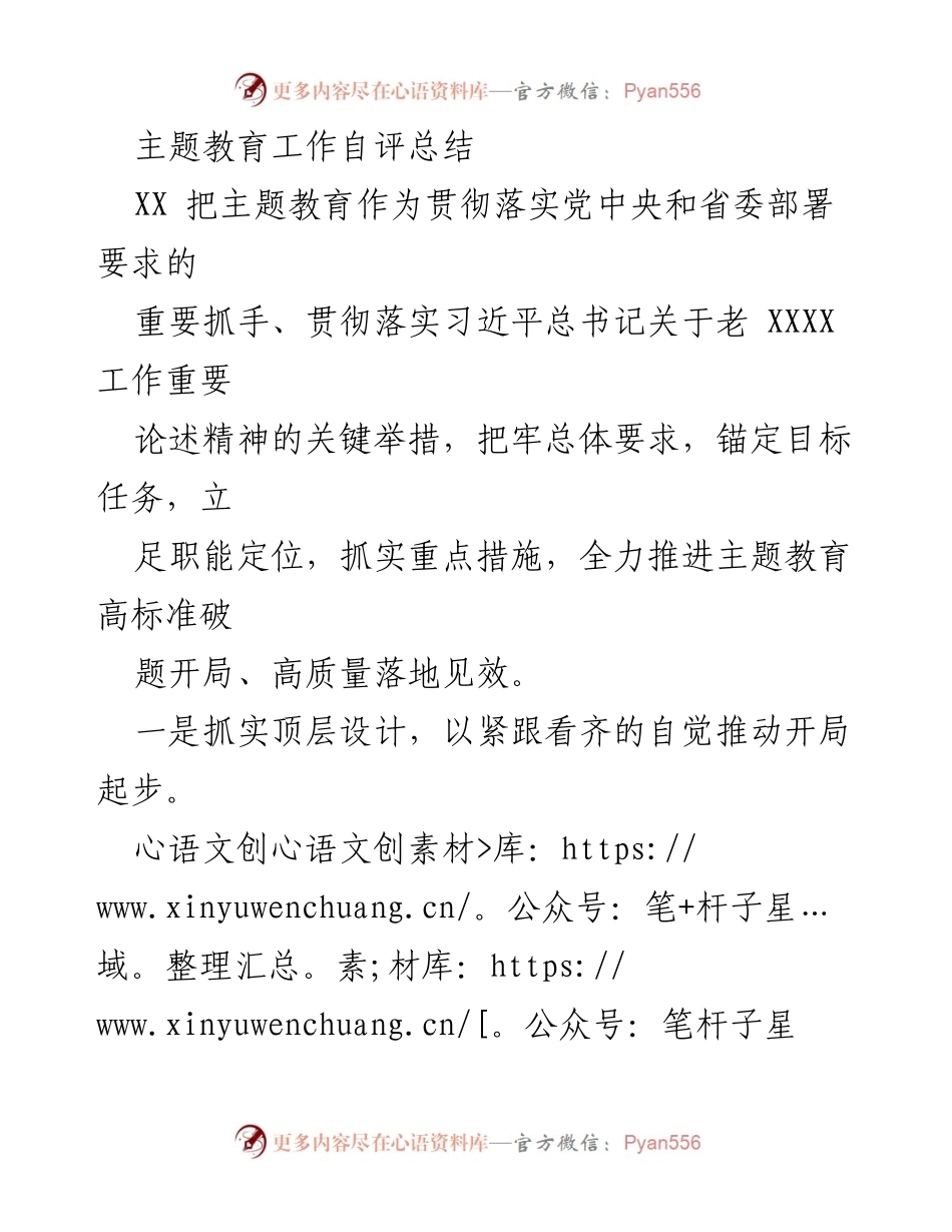[工作总结] 主题教育 - 主题教育工作自评总结与推进策略.docx_第1页