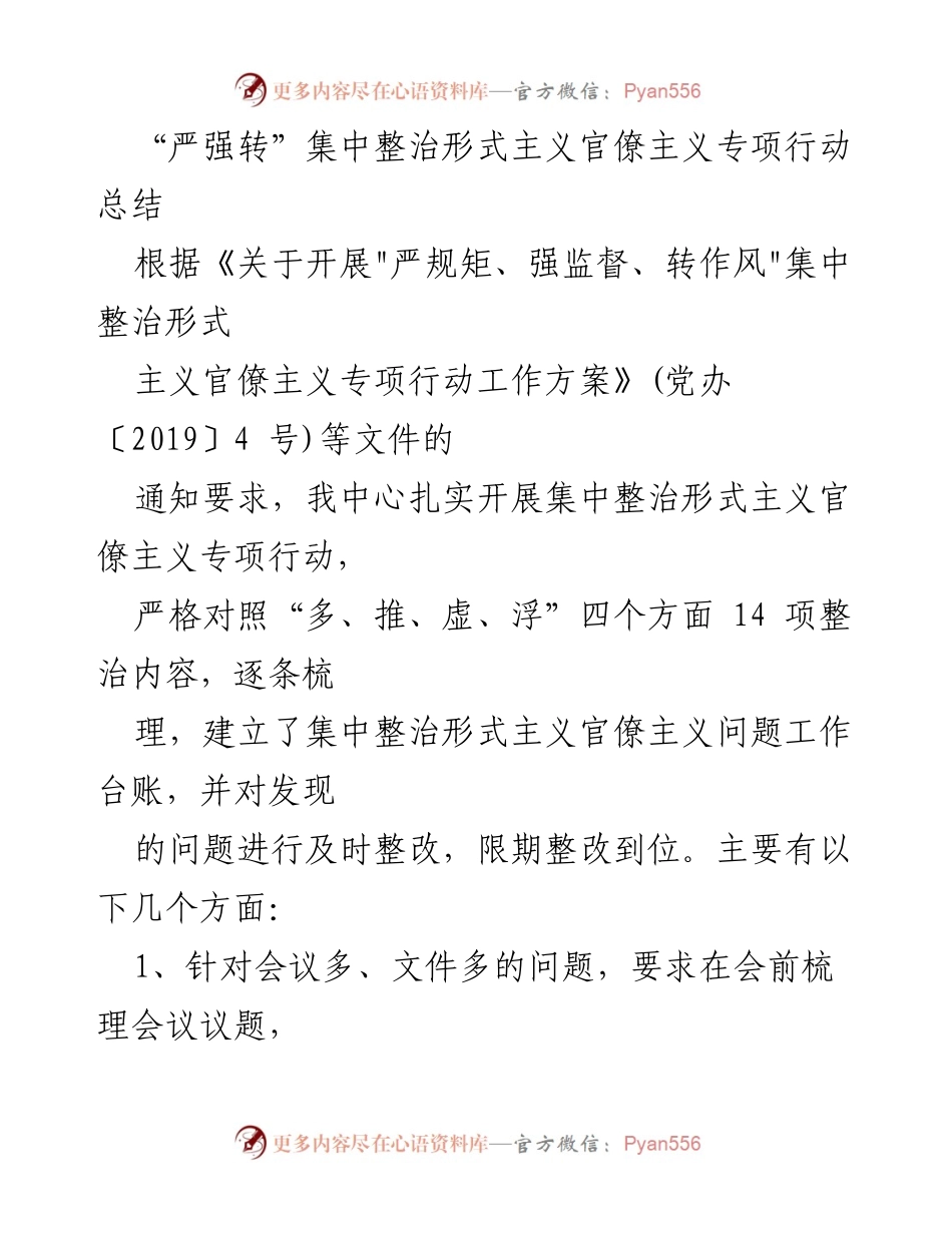 [工作总结] 专项行动 - “严强转”专项整治形式主义官僚主义行动总结报告.docx_第1页