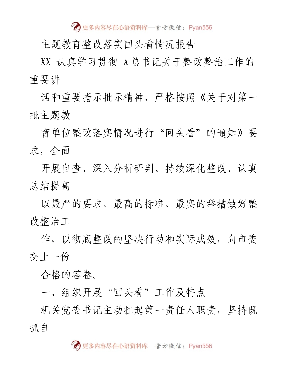 [工作总结] 主题教育 - 主题教育整改落实回头看情况报告.docx_第1页