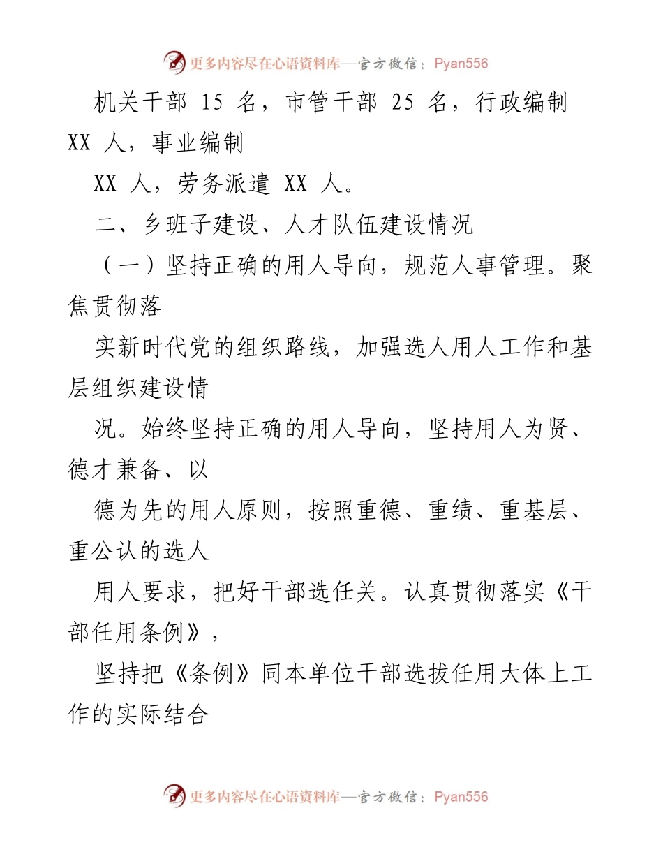 [工作总结] 乡党委 - 乡党委组织人事工作专题汇报及进展情况.docx_第2页
