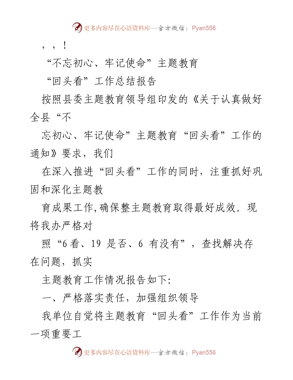 [工作总结] “回头看”主题教育工作总结报告.docx_第1页