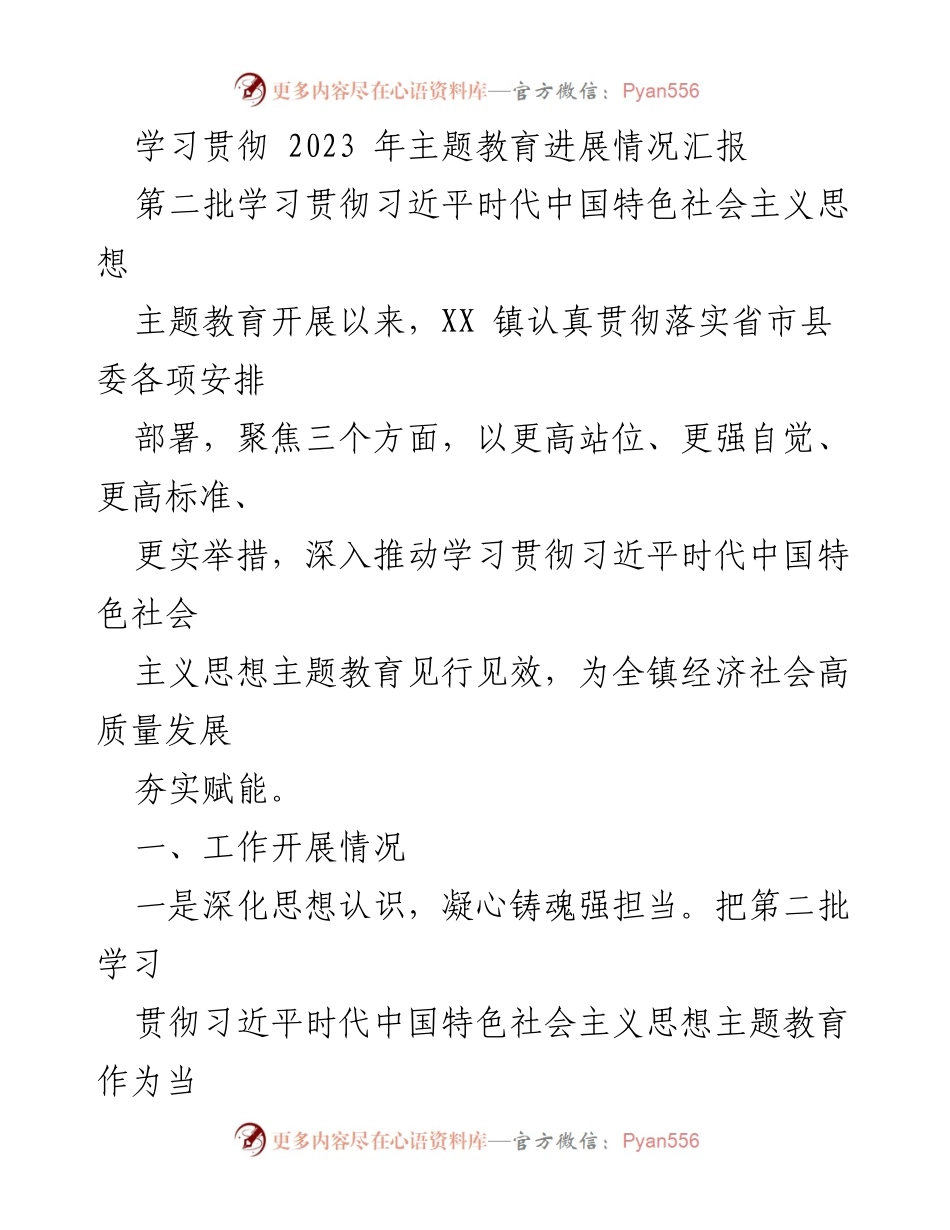 [工作总结] 主题教育推进 - 2023年主题教育进展情况汇报.docx_第1页