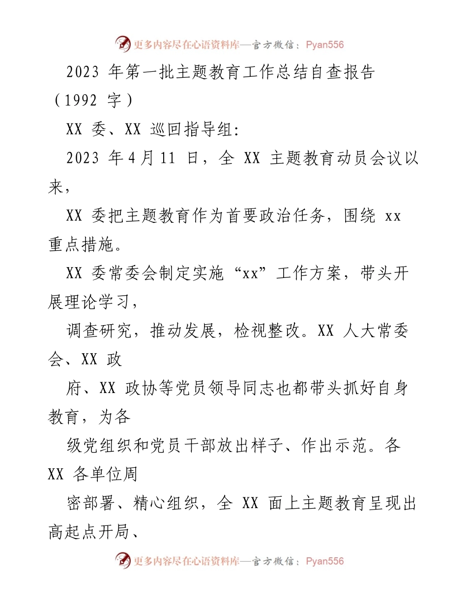 [工作总结] 主题教育 - 2023年第一批主题教育工作总结自查报告.docx_第1页