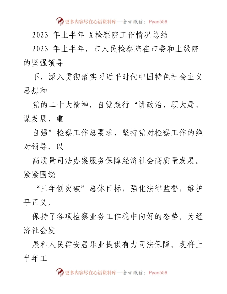 [工作总结] X检察院 - 2023年上半年工作情况总结.docx_第1页