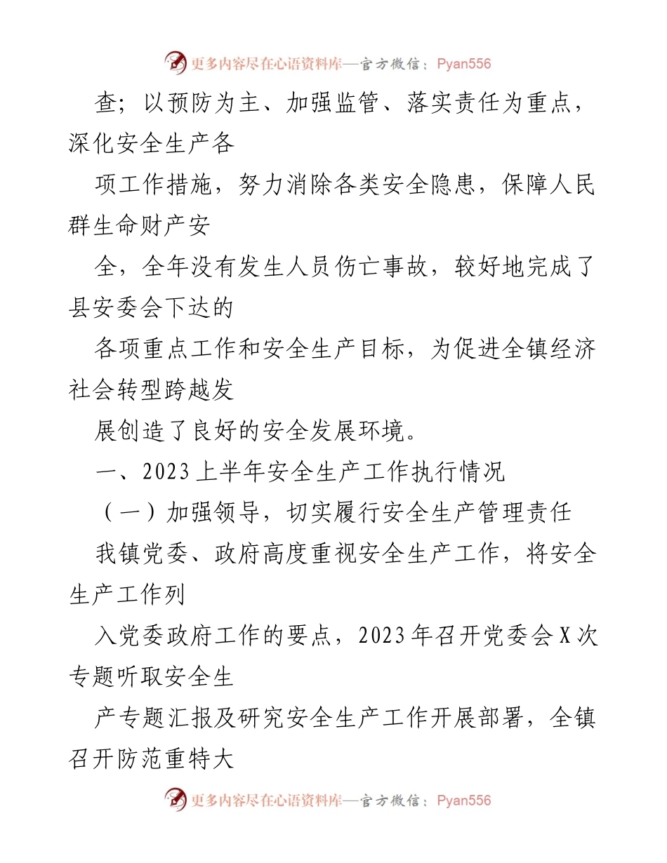 [工作总结] XX镇 - 2023年上半年安全生产工作总结及下半年工作思路.docx_第2页