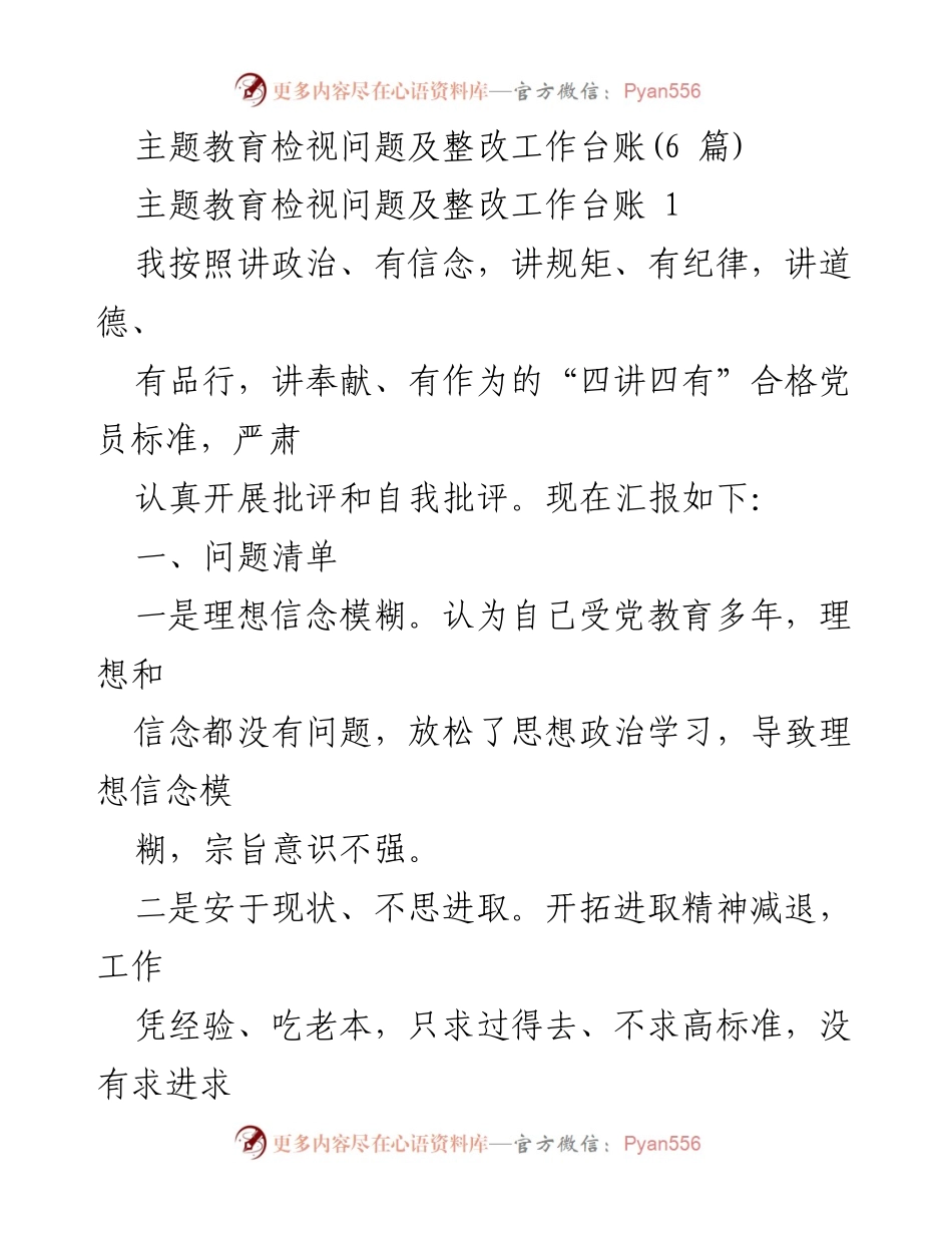 [工作总结] 主题教育 - 主题教育检视问题及整改工作总结_2.docx_第1页