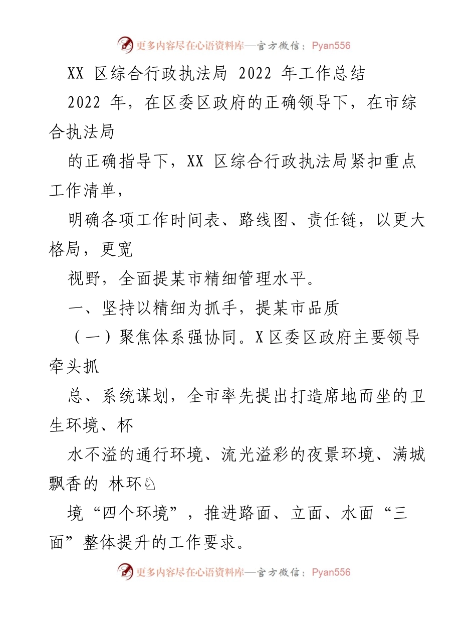 [工作总结] XX区综合行政执法局 - 2022年度综合行政执法工作总结与环境管理提升报告.docx_第1页
