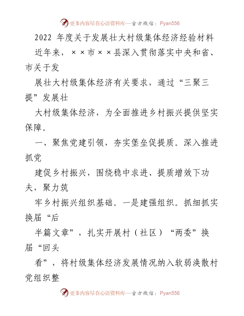 [工作总结] 乡村振兴 - 2022年度村级集体经济发展经验总结.docx_第1页